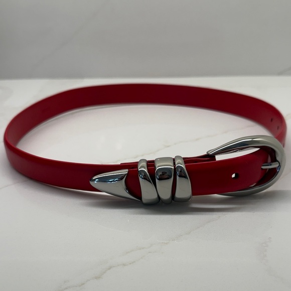 Madewell Accessories - Madewell Red Leather Belt with Silver Buckle